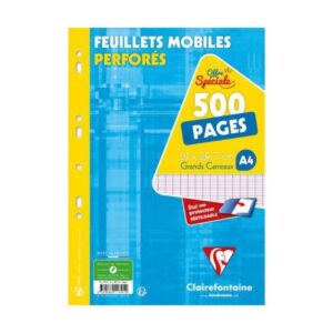 500 Feuillets Mobiles Grands Carreaux CLAIRE FONTAINE