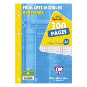 300 Feuillets Mobiles Grands Carreaux CLAIREFONTAINE