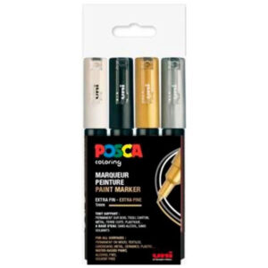 Pochette de 4 marqueurs pointe extra fine Noir, Blanc, Argent et Or - Posca -
